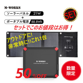 【５０％ＯＦＦ】ソーラーパネル＆ポータブル蓄電セット【ＭＷ−ＳＰ８８２１】　６１９２